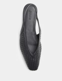 Leather Woven Flat Slingback Shoes