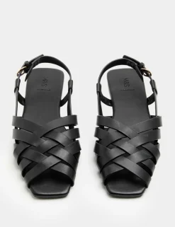 Leather Woven Flat Slingback Sandals