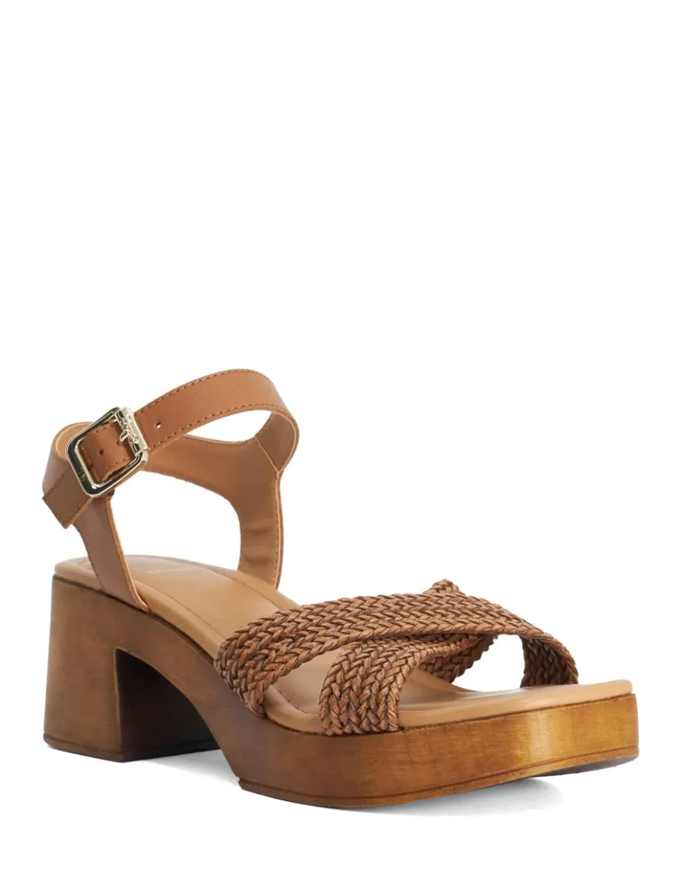Leather Woven Strap Block Heel Sandals