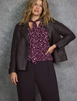 Leather Zip Cuff Biker Jacket
