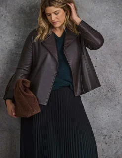 Leather Zip Cuff Biker Jacket