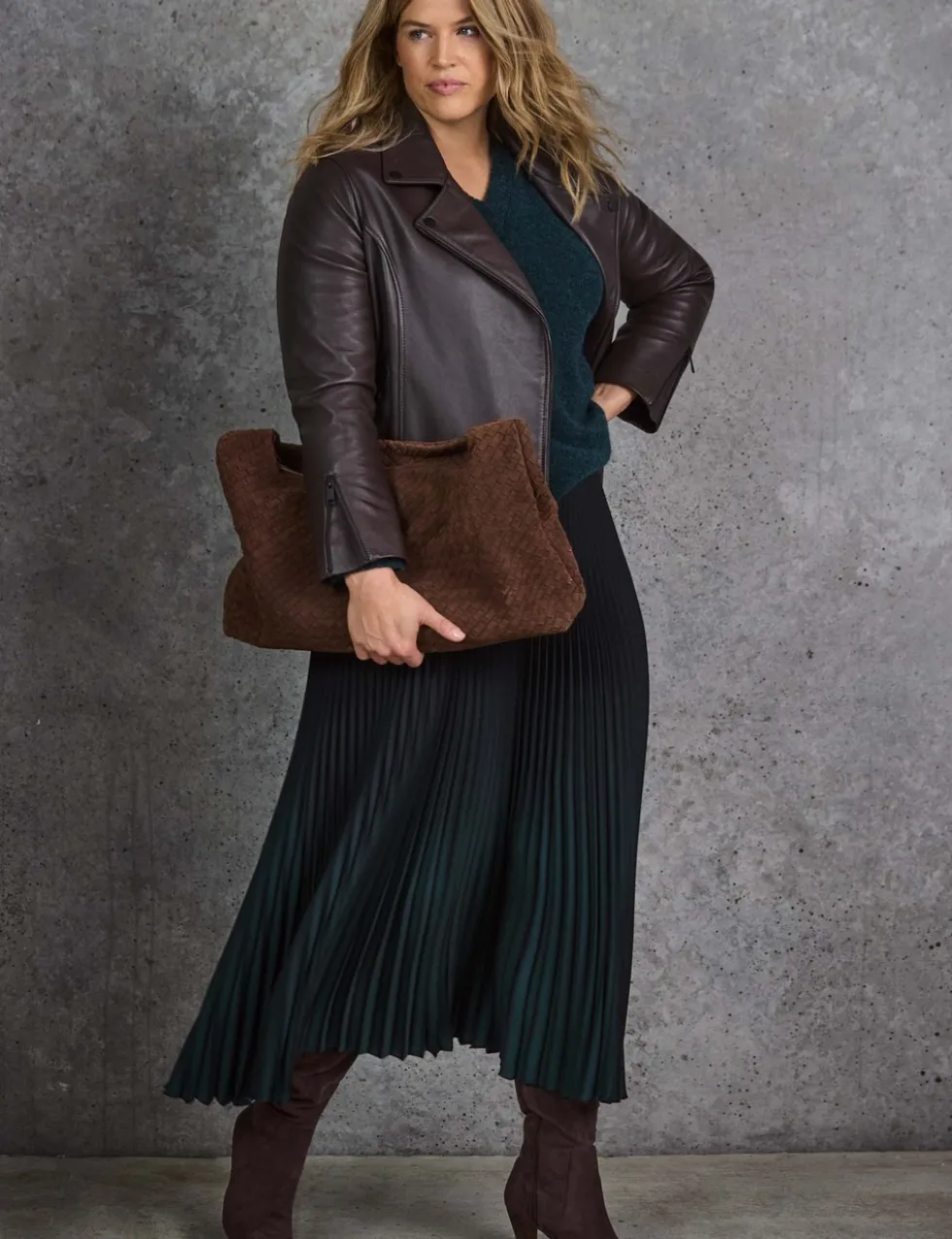 Leather Zip Cuff Biker Jacket