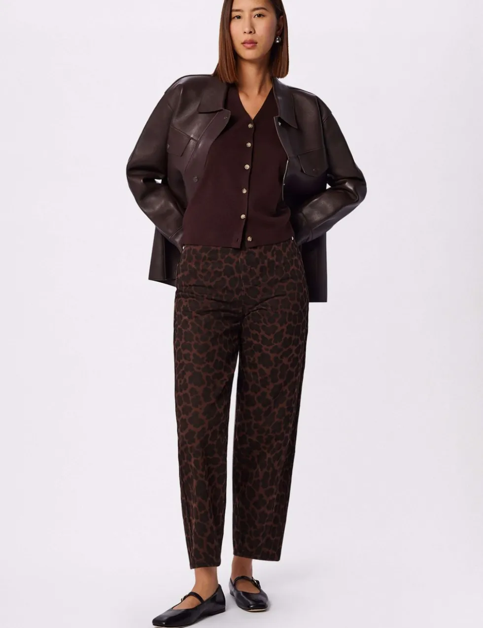 Leopard Print Barrel Cropped Jeans