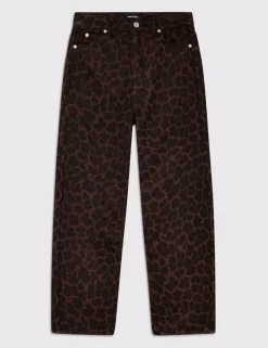 Leopard Print Barrel Cropped Jeans