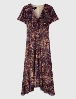 Leopard Print Cape Sleeve Midi Tea Dress