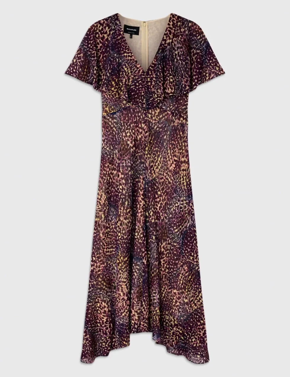 Leopard Print Cape Sleeve Midi Tea Dress
