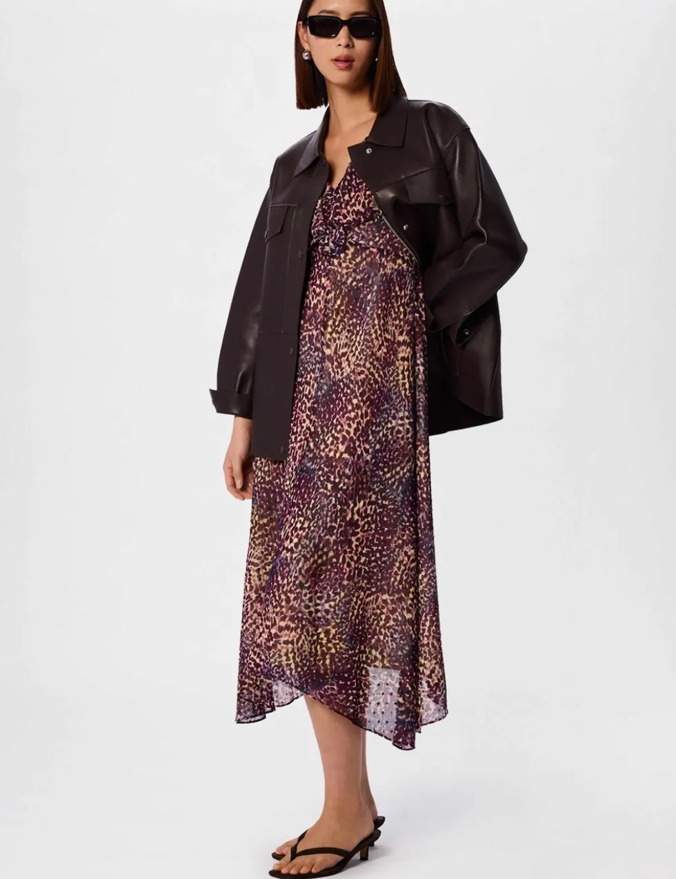 Leopard Print Cape Sleeve Midi Tea Dress