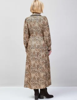 Leopard Print Collared Midaxi Shirt Dress