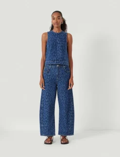 Leopard Print Mid Rise Barrel Leg Jeans