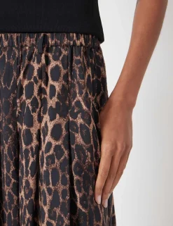 Leopard Print Pleated Midi Skirt