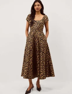 Leopard Print Square Neck Midi Skater Dress