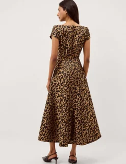 Leopard Print Square Neck Midi Skater Dress