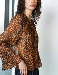 Leopard Print Tie Neck Blouse
