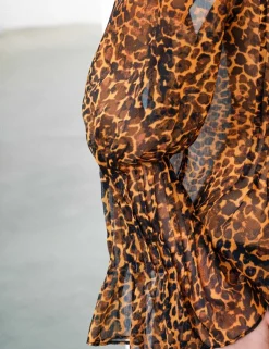 Leopard Print Tie Neck Blouse