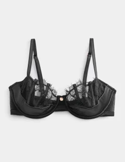 Liana Satin & Lace Wired Quarter Cup Balcony Bra (A-E)