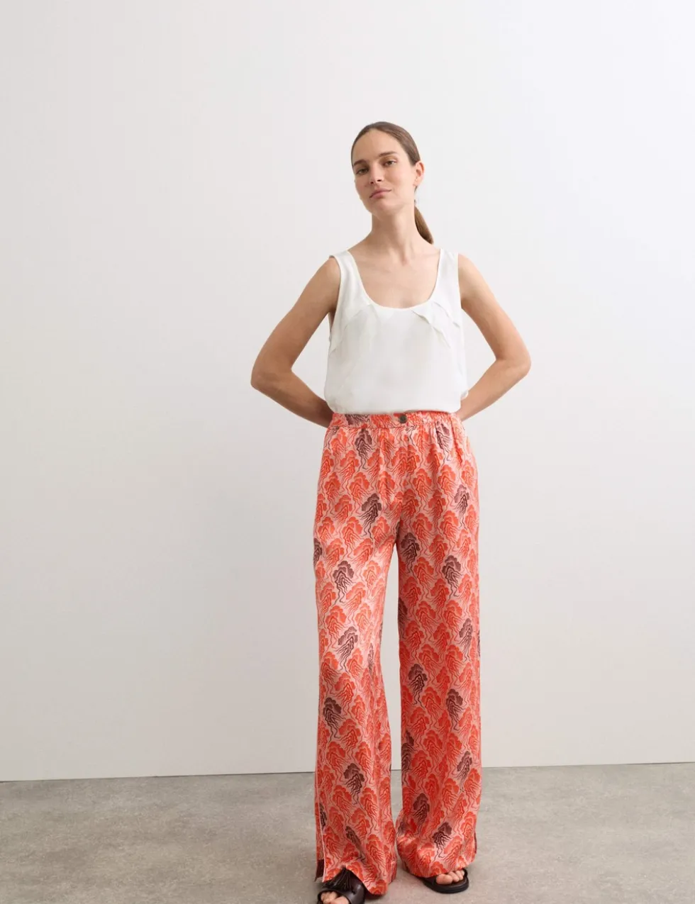 Linear Wave Printed Wide Leg Trousers