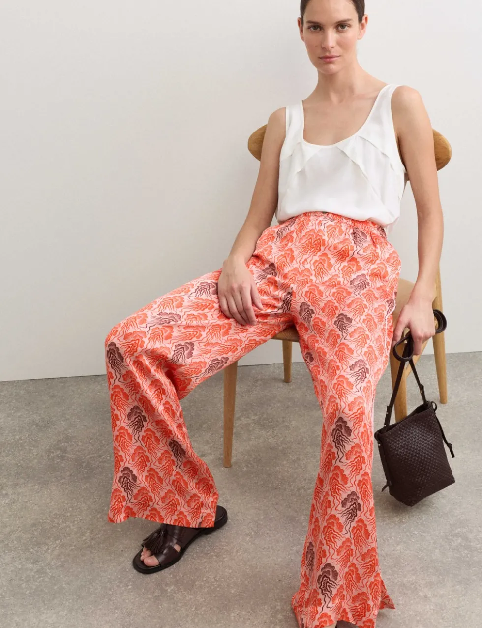 Linear Wave Printed Wide Leg Trousers