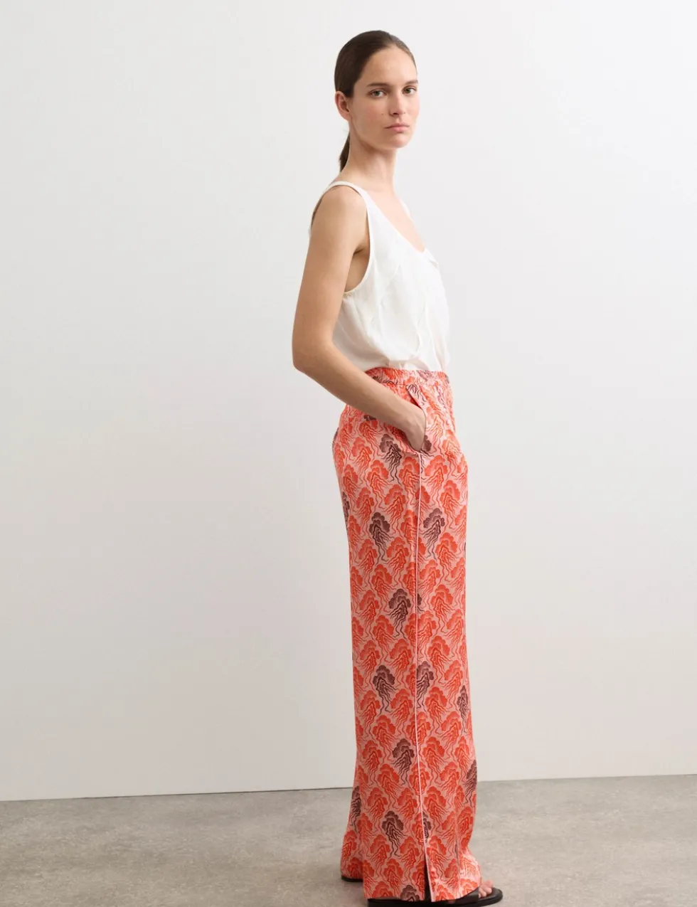 Linear Wave Printed Wide Leg Trousers