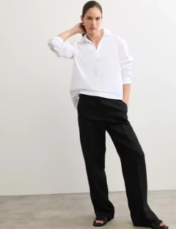 Linen Adjustable Waist Straight Leg Trousers