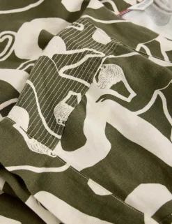 Linen Blend Abstract Midi Utility Dress