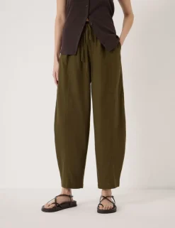 Linen Blend Barrel Leg Trousers