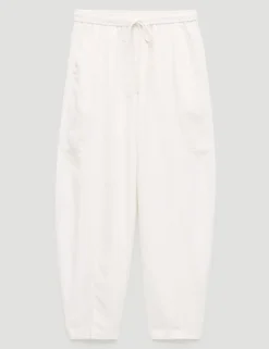Linen Blend Barrel Leg Trousers