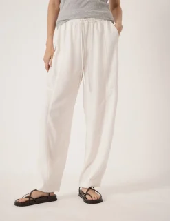 Linen Blend Barrel Leg Trousers