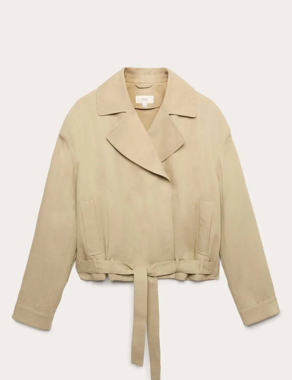 Linen Blend Belted Cropped Jacket