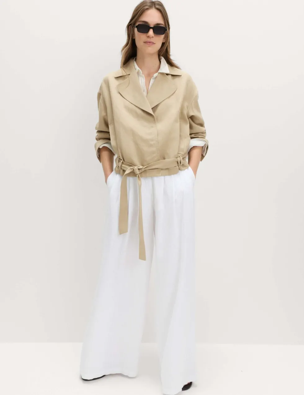 Linen Blend Belted Cropped Jacket