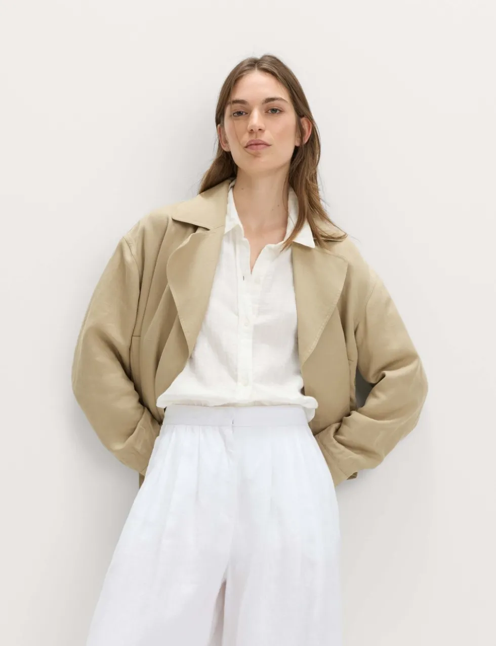 Linen Blend Belted Cropped Jacket
