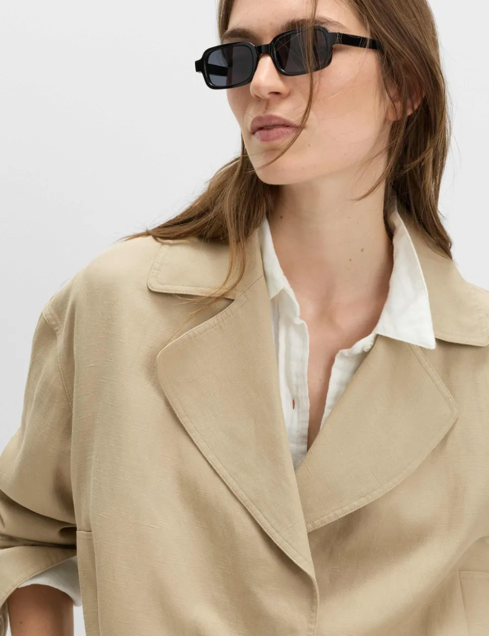 Linen Blend Belted Cropped Jacket