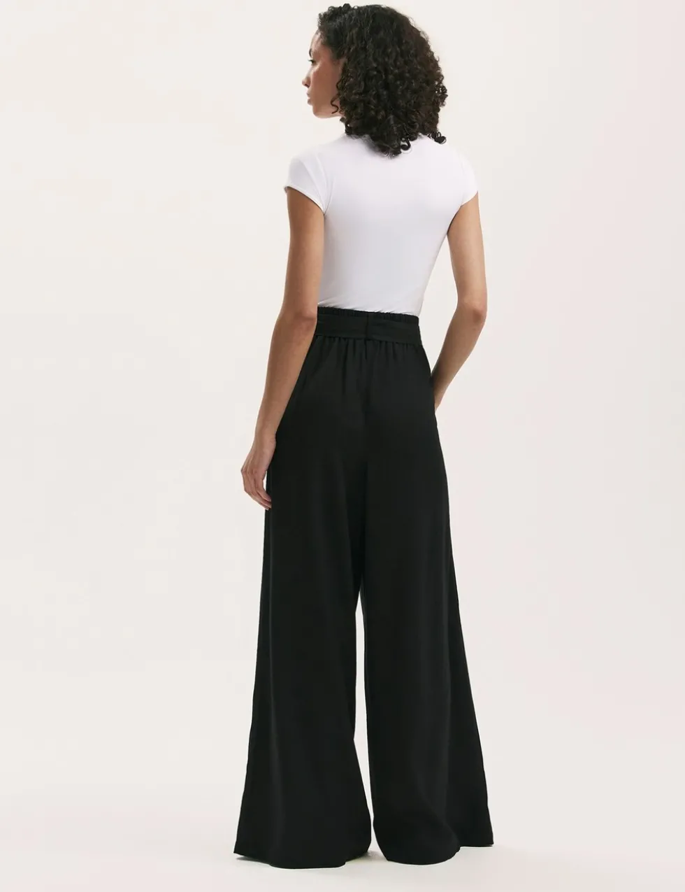 Linen Blend Belted Wide Leg Trousers