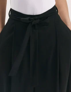 Linen Blend Belted Wide Leg Trousers