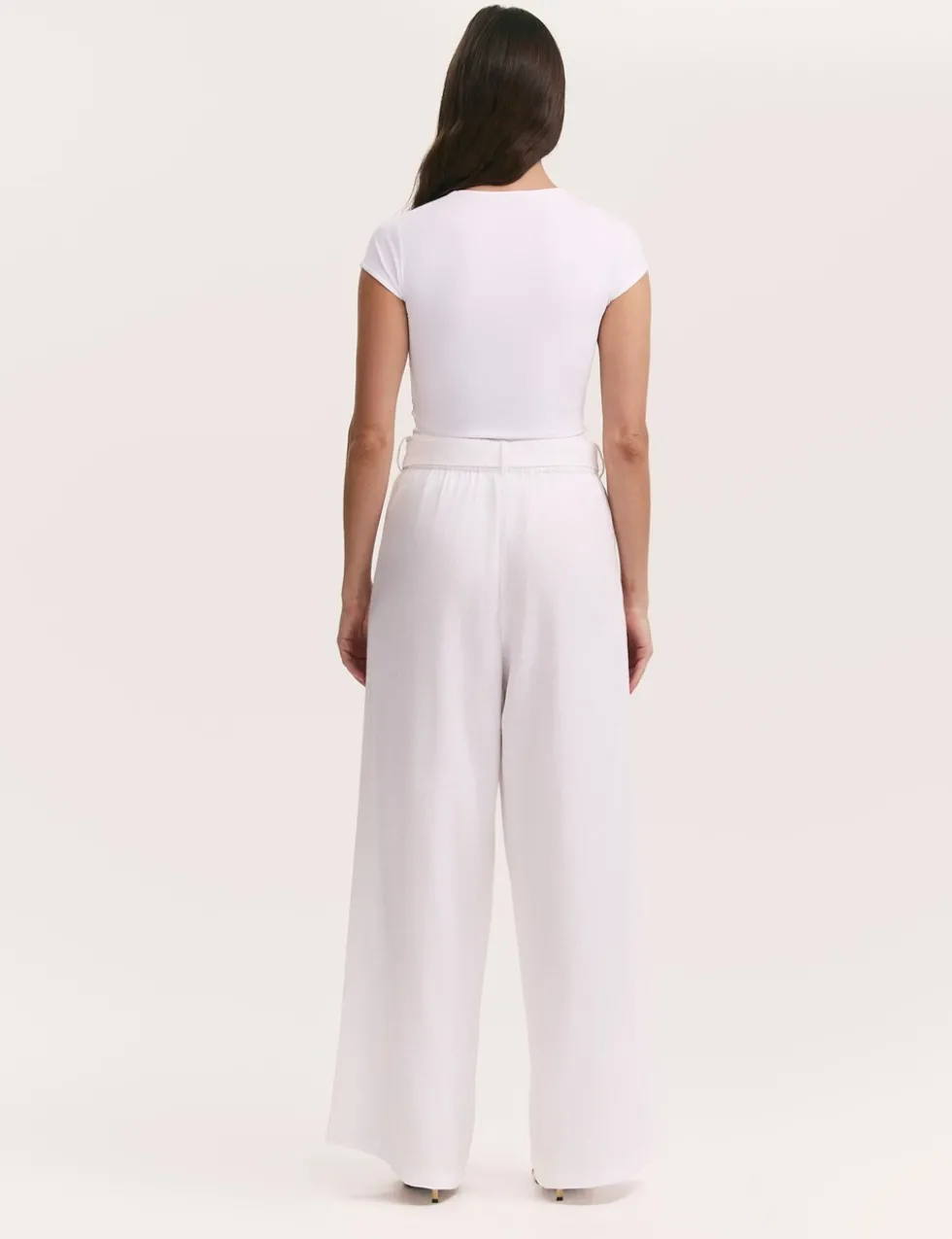 Linen Blend Belted Wide Leg Trousers