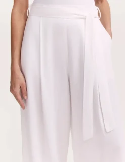 Linen Blend Belted Wide Leg Trousers