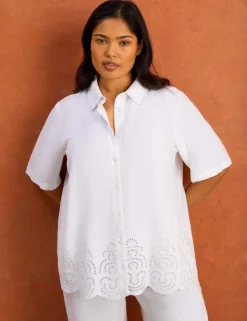 Linen Blend Broderie Button Through Shirt
