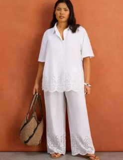 Linen Blend Broderie Button Through Shirt