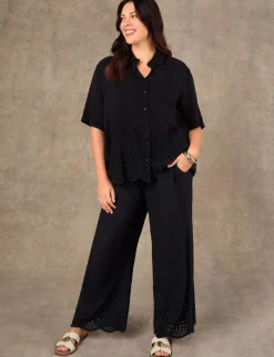 Linen Blend Broderie Button Through Shirt