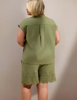 Linen Blend Broderie High Waisted Shorts