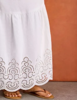 Linen Blend Broderie Maxi Swing Dress