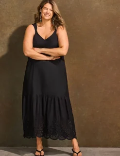 Linen Blend Broderie Maxi Swing Dress