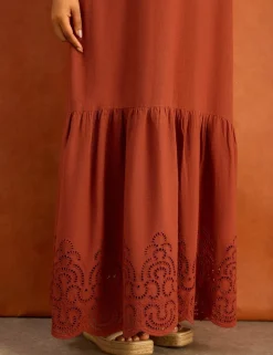 Linen Blend Broderie V-Neck Maxi Dress