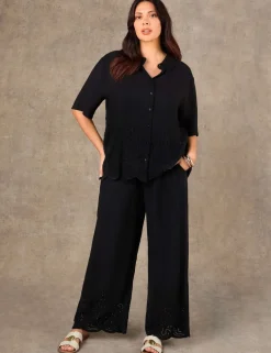 Linen Blend Broderie Wide Leg Trousers