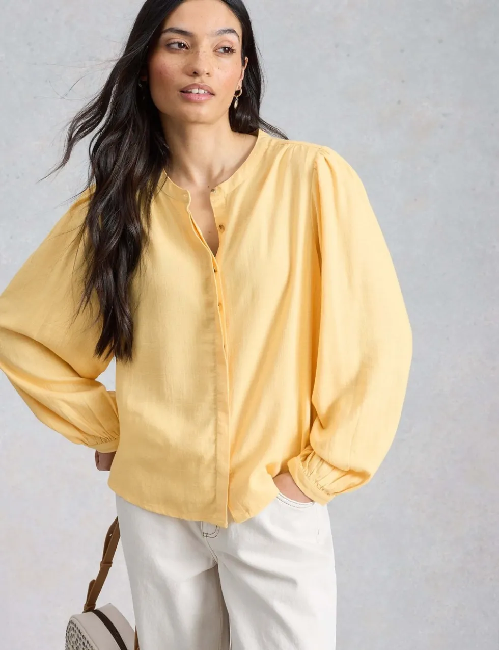 Linen Blend Button Through Blouse