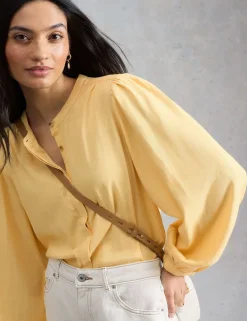 Linen Blend Button Through Blouse