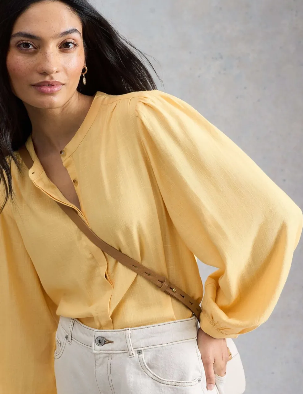 Linen Blend Button Through Blouse