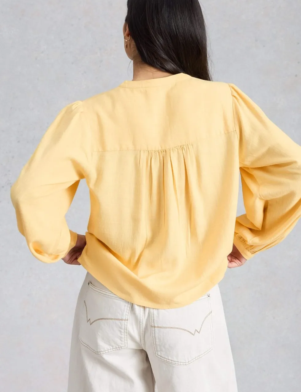 Linen Blend Button Through Blouse