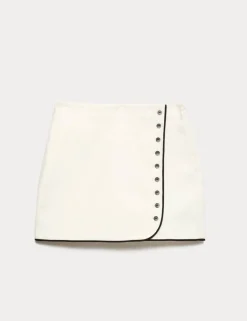 Linen Blend Contrast Piping Mini Skirt