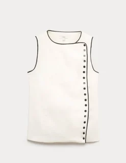 Linen Blend Contrast Piping Waistcoat