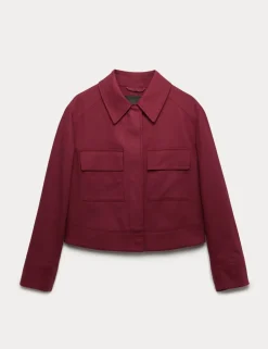 Linen Blend Cropped Utility Jacket
